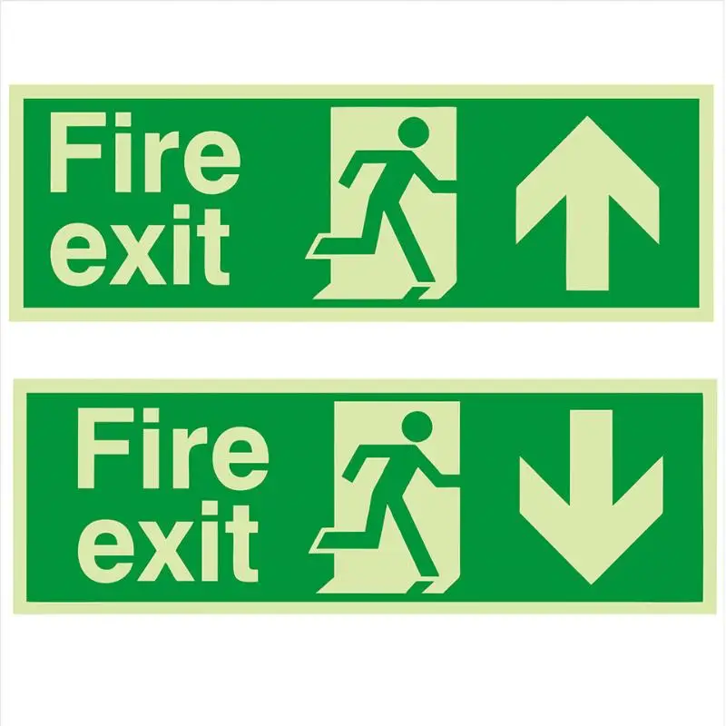1 Sheet Glow-In-The-Dark Safety Exit Emergency Passage Sign Label Sticker Luminous Escape Direction Guide Sign Stickers