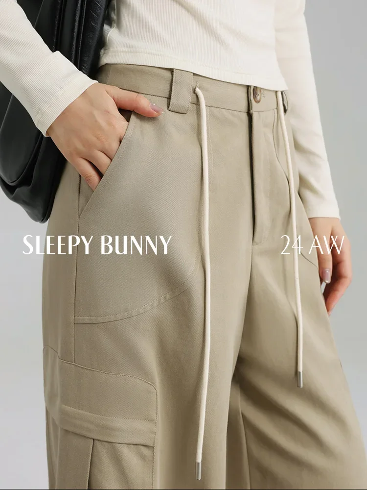 High Waist Cargo Pants Women Streetwear Loose Fit Wide Leg Trousers Drawstring Multi Pockets Casual Straight Leg Long Pants
