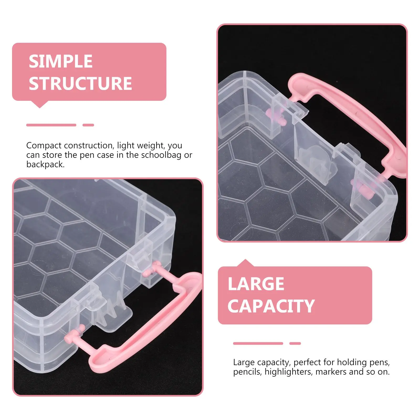 Christmas Paintbrush Storage Box Plastic Large Capacity Case Stackable Pencil Box Portable Pen Holder Kids Student Teacher
