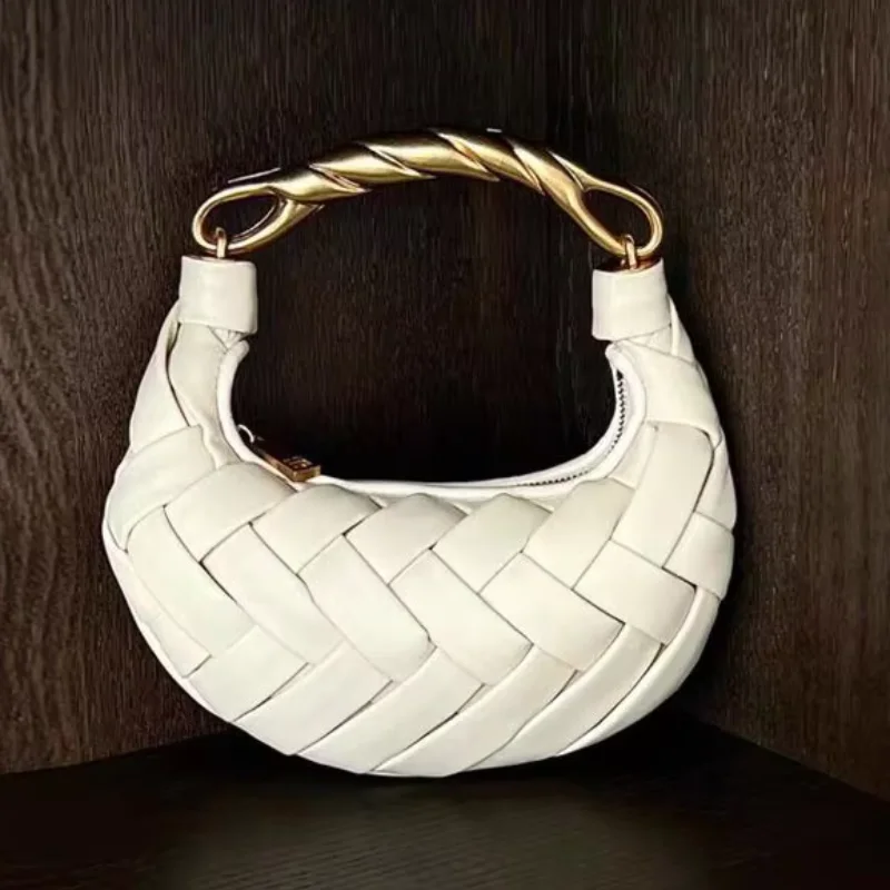 

Lady Woven Shoulder Bag Simple Versatile Solid Color Trend Dumpling Bag Advanced Leather Brand Texture Retro Crossbody Handbag