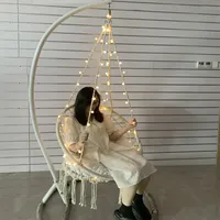 Indoor Cotton Rope Woven Swing Hanging Chair Household Single Hollow Cradle Basket Hanging Chair Garden Chair for Seat Pads