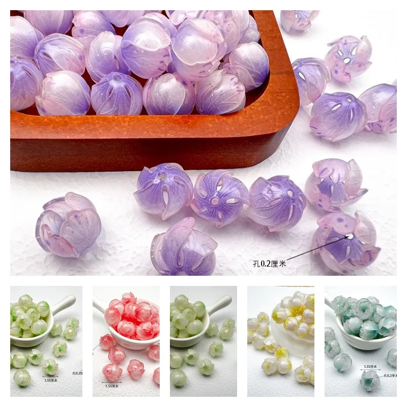 新到着-50-ピース-ロット-155-ミリメートルカラーパターンプリント漫画花のつぼみ形状手作り花ビーズ-diy-ジュエリーアクセサリー