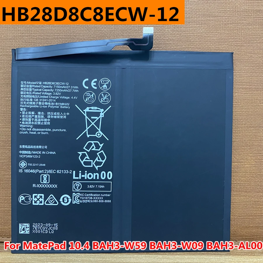 New Original 7250mAh HB28D8C8ECW-12 Battery For Huawei MatePad 10.4 BAH3-W59 BAH3-W09 BAH3-AL00