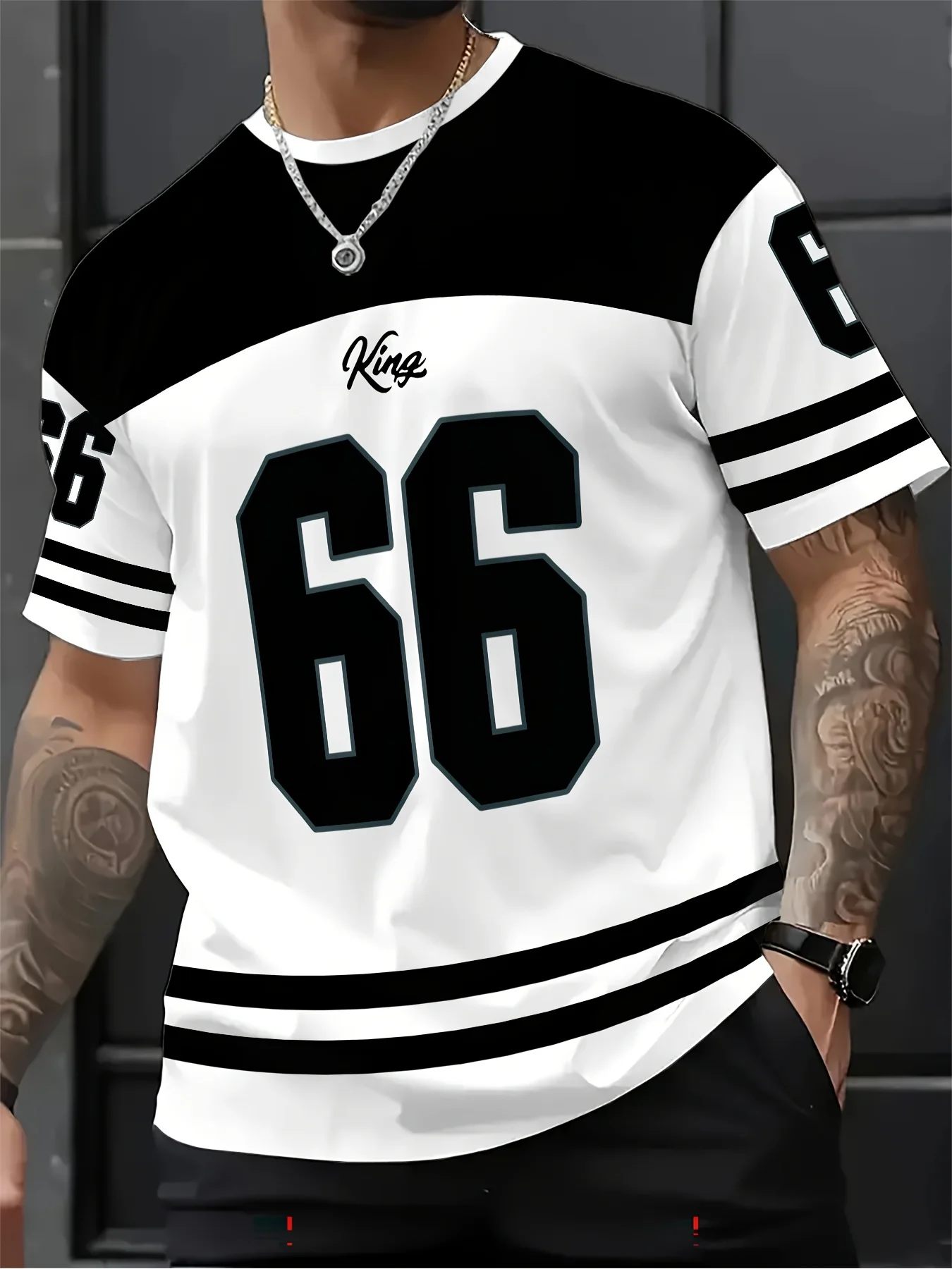 2025 Мужская красная футболка с принтом KING 66, мужская футболка в американском стиле с коротким рукавом и v-образным вырезом, спортивная футболка, винтажная баскетбольная футболка, мужская одежда