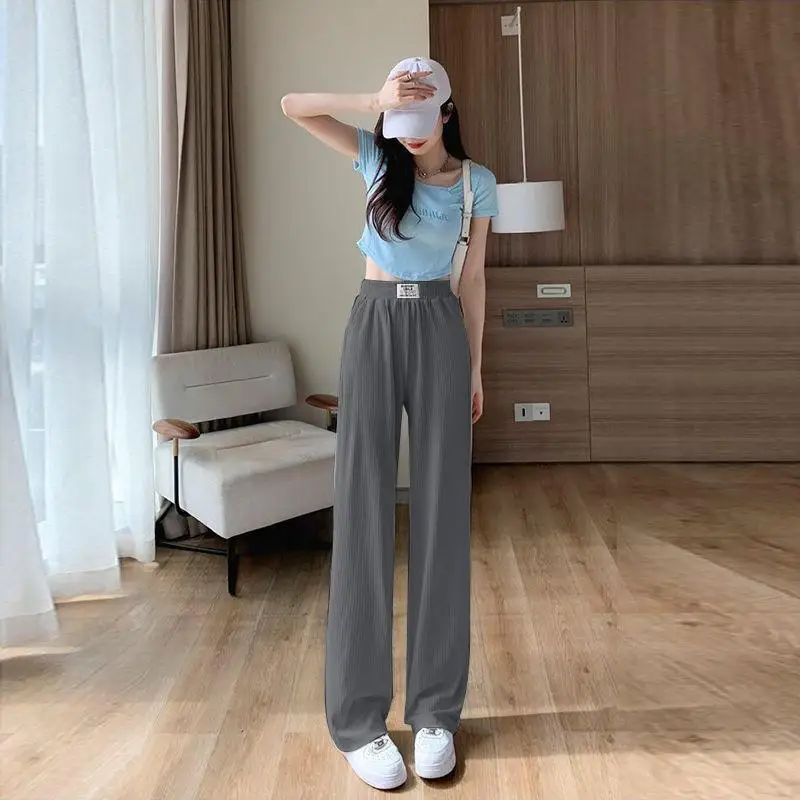 Ice Silk Candy Colored Wide Leg Pants Women's Summer Thin High Waist Slimming Drapey Loose Straight Leg Casual Long Trousers