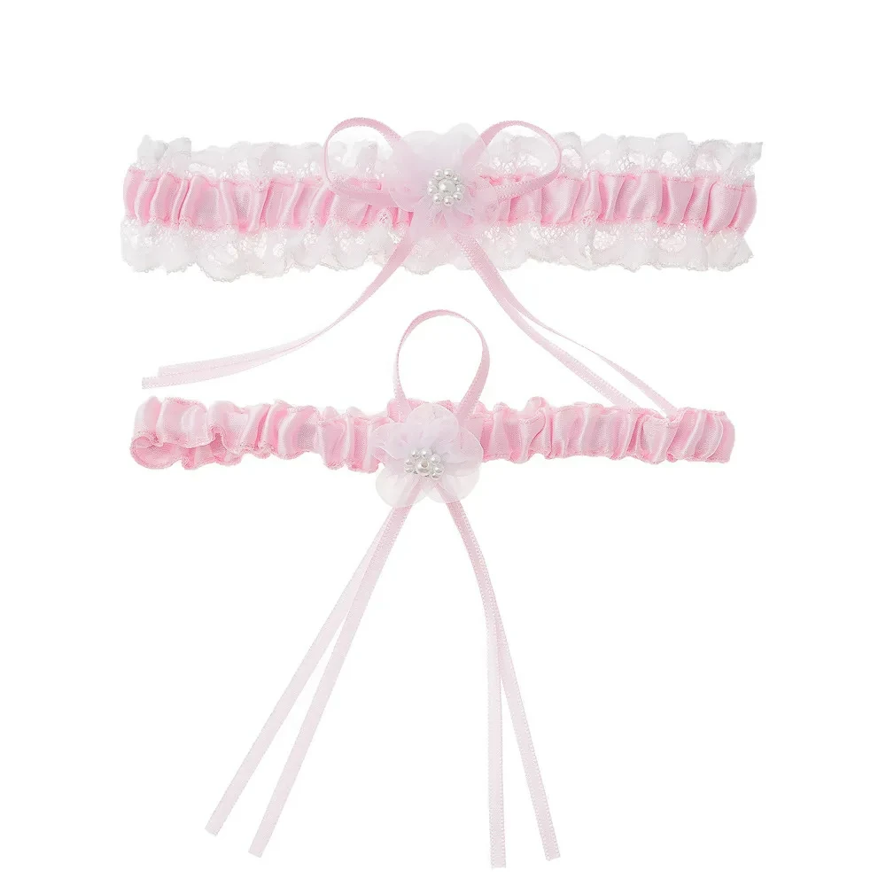 Wedding Garter with Flower and Pearls Satin Sash Bridal Accessories Cosplay Party Floral Elastic Leg Loop