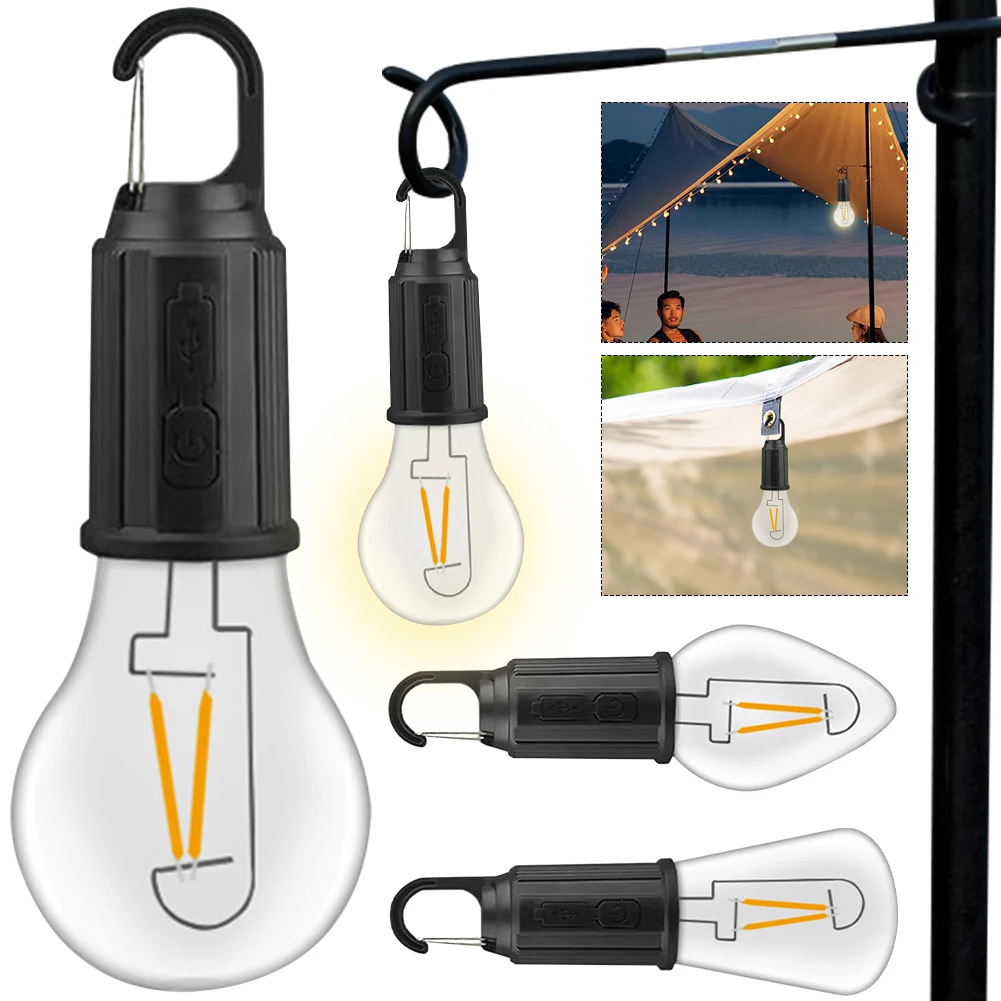 Lampada da campeggio a LED con gancio 400mAh Lampada a sospensione da campeggio esterna Impermeabile Tipo C Ricarica Luci da tenda sospese per escursionismo Pesca