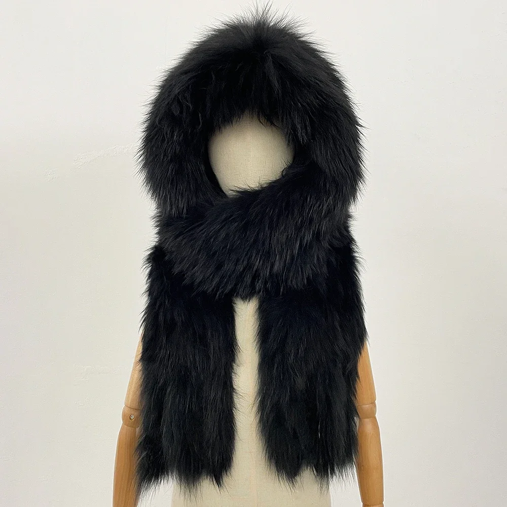OFTBUY 100% 천연 여우털 모자 스카프 푹신한 가을 겨울 플랫 탑 모자 정품 털 모자 머플러 성인 아동 유니섹스 털 모자