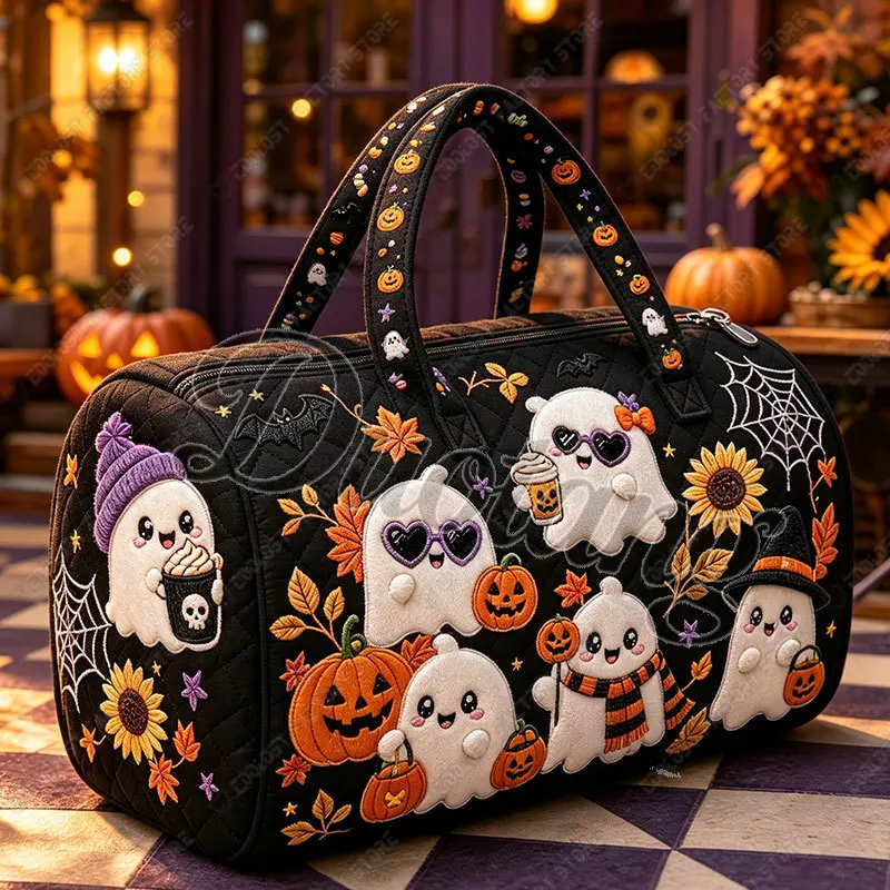Halloween Jack-o'-lantern Pumpkin Pattern Handbag for Travel Ghost Bat Spider Web Women Multifunctional Duffle Bag Shoes Holder
