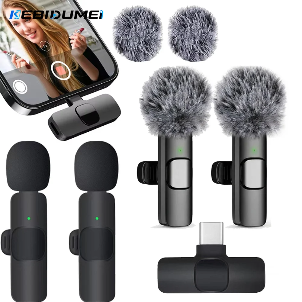 KEBIDUMEI Wireless Lavalier Microphone for Smartphones Computers Cameras Noise Reduction Collar Microphone Type-C Port Adapter