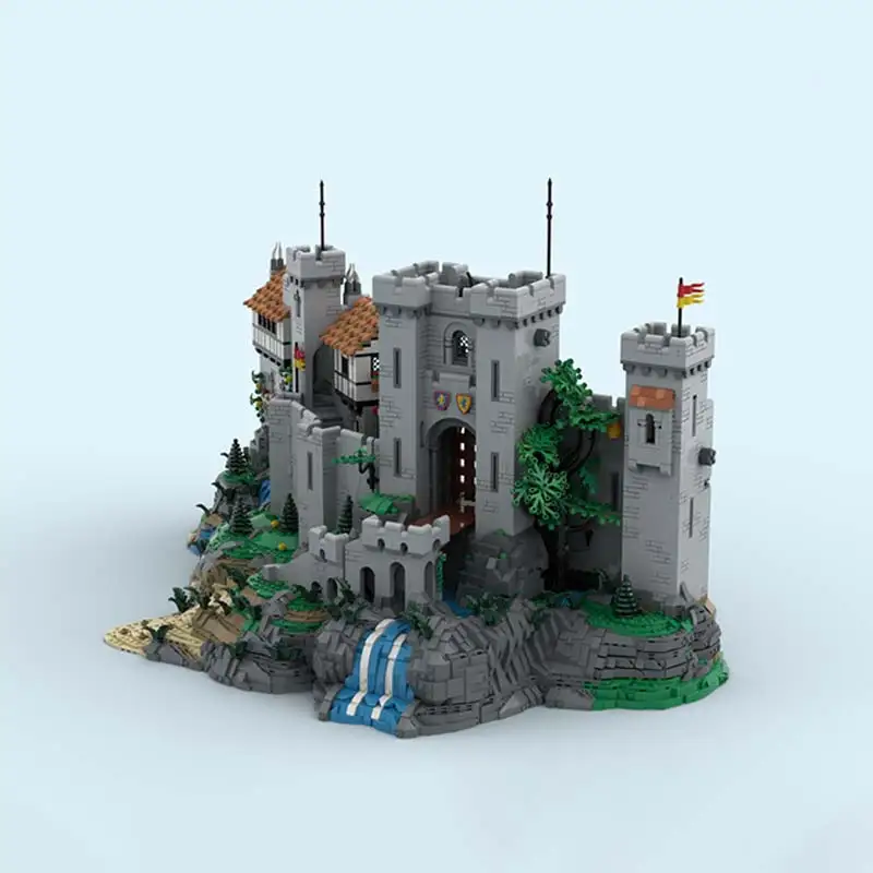 MOC-198048 Classic Medieval Castle Knight Architecture Fortress Street View Building Block Model Assembly Kids Bricks Toys Gifts