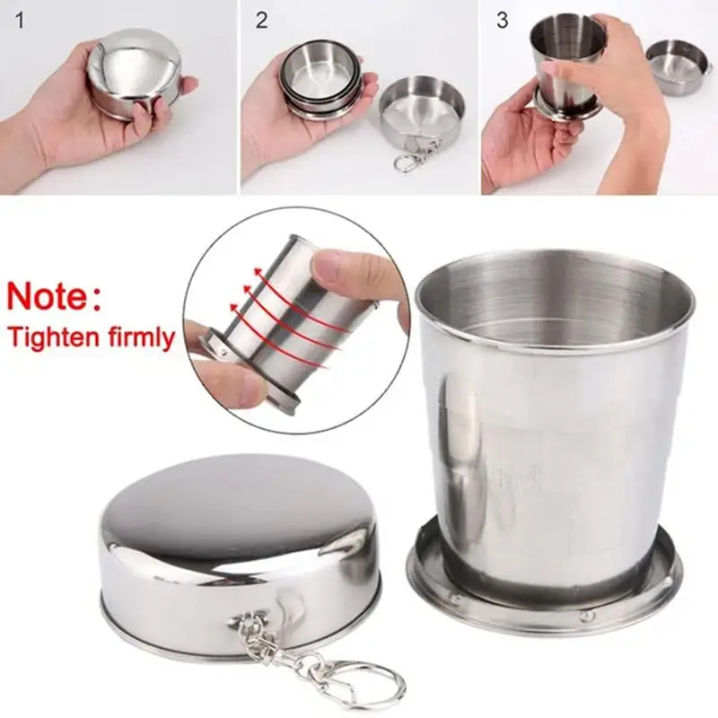 

75/150/250ML Stainless Steel Collapsible Cup Camping Cookware Expandable Cup Teacups Portable Outdoor Travel Camping Coffee Mugs