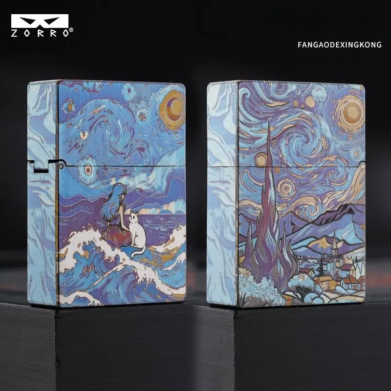 ZORRO Titanium Alloy Kerosenes Lighter, Laser Engraved Anime Pattern, Windproof Grinding Wheel Lighter, High-end Gift for Men