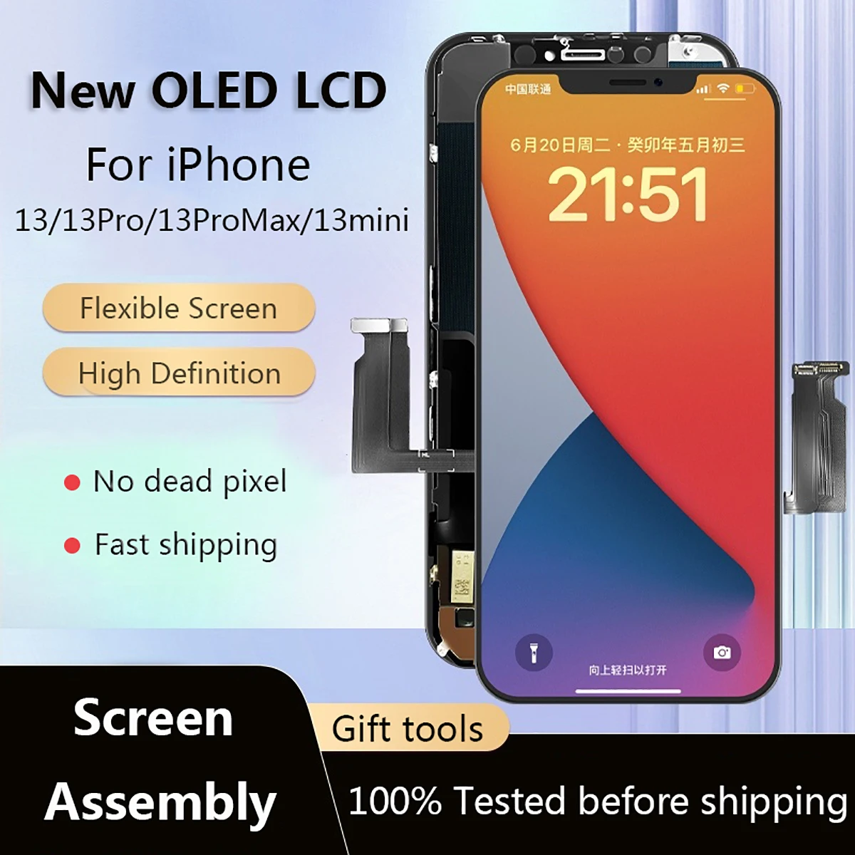 OLED LCD For iPhone 13 Pro Max 13 Mini New Screen Assembly No dead pixel High Definition Flexible Display Screen 100% Tested