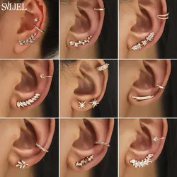 Exquisite Rhinestone Leaf Clips Earrings for Women Fashion Climbers No Piercing Fake Cartilage Earring Accessories New Year Gift