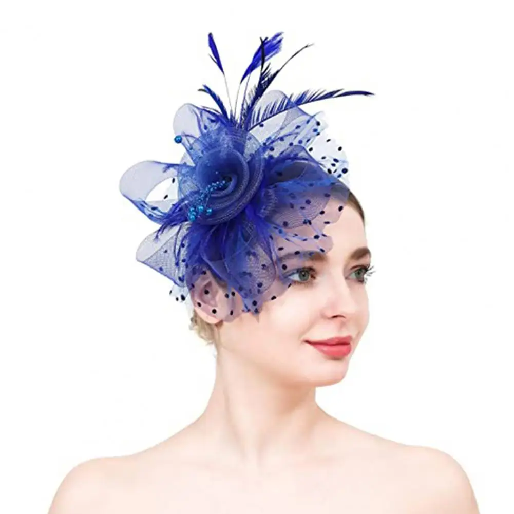 Chapeau Fascinateur de ixen Maille, Plume, Fleur, Coiffure, Équipement de Sauna de Mariage, Fausse Perle, Décor de Tête, Accessoires pour Cheveux de