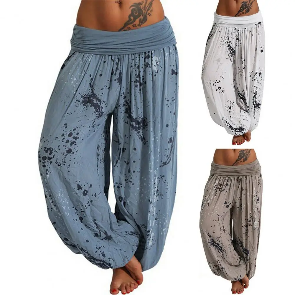 Digital Print Pants Retro Sport Yoga Harem Pants for Women Loose Crotch Low Waist Trousers with Digital Print Long Pants Solid