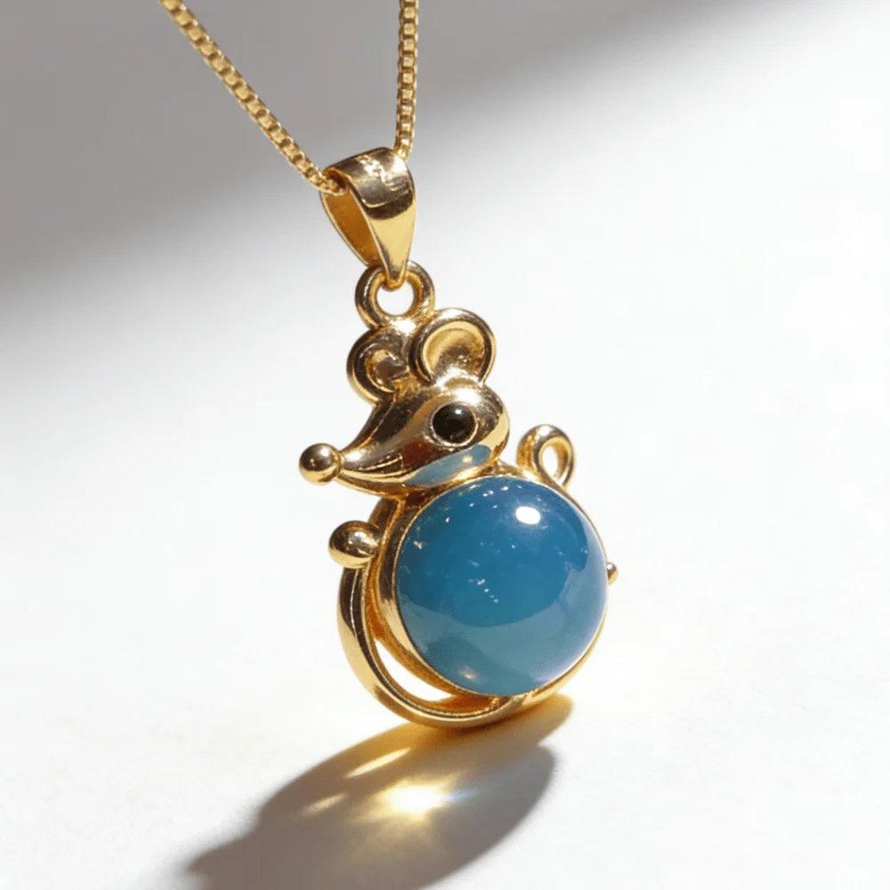 

Натуральный мексиканский синий янтарный кулон из серебра 925 пробы с подвеской в виде знака зодиака Крысы, милый мультяшный дизайн, круглые бусины 8 мм, ожерелье, ювелирное украшение, подарок для нее