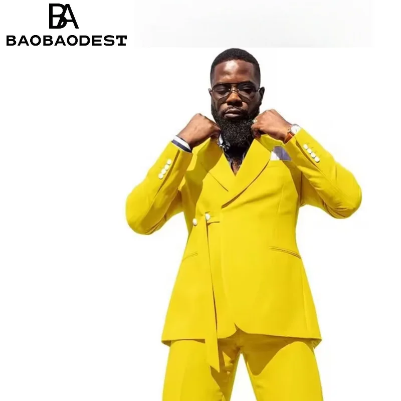 

Мужской деловой свадебный костюм из двух предметов, куртка с двумя пуговицами и пиковыми лацканами, брюки, смокинги для жениха, облегающие деловые мужские костюмы