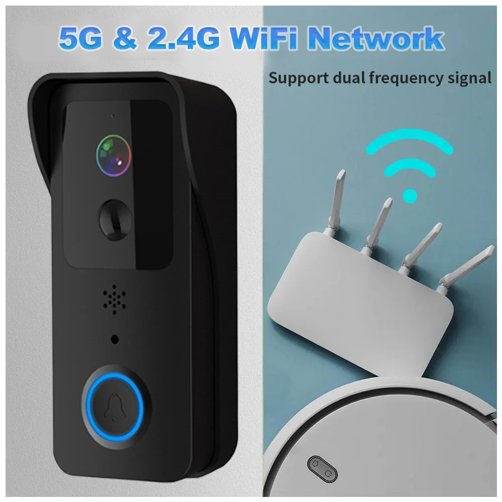 5G 2.4G WiFi Video Doorbell 1080P Tuya Smart Outdoor Wireless Intercom Waterproof Wireless Camera with AC/DC Power Ringing Bell