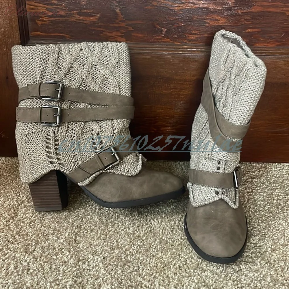 

Retro Style Mutilcolor Buckle Belts Ankle Boots Round Toe Chunky High Heels Elegant Lady's Women Shoes Fashion 2026 Para Mujere