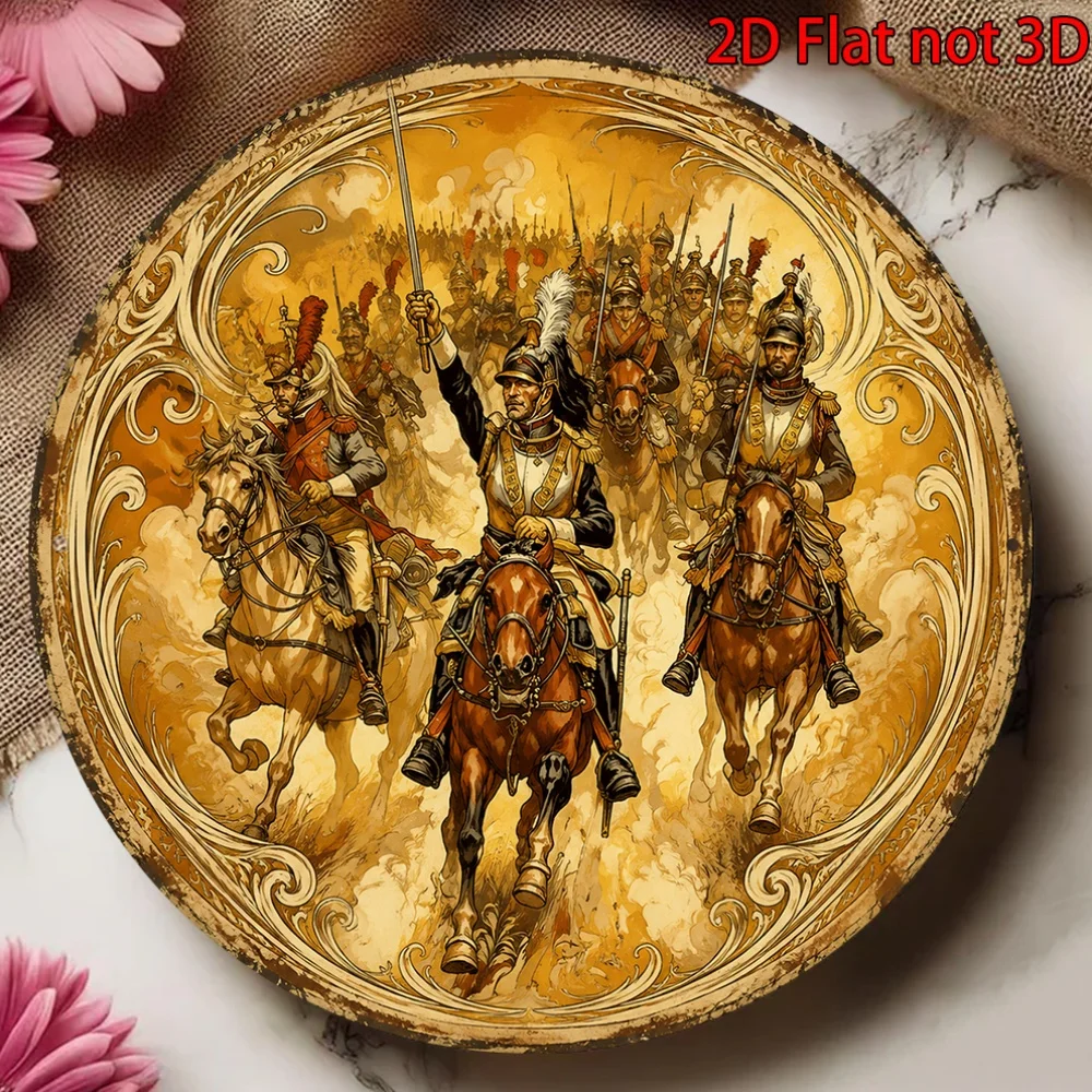 CIFBUY Vintage Napoleon War Soldier Round Aluminum Wall Art Waterproof Durable Military Decor For Bar Living Room Study Gift