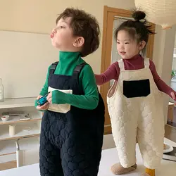 2024 Winter Kids Pants Cotton Thicken Warm Baby Overall Pants Korea Style Girls Boys Pants Toddler Baby Overall Pants