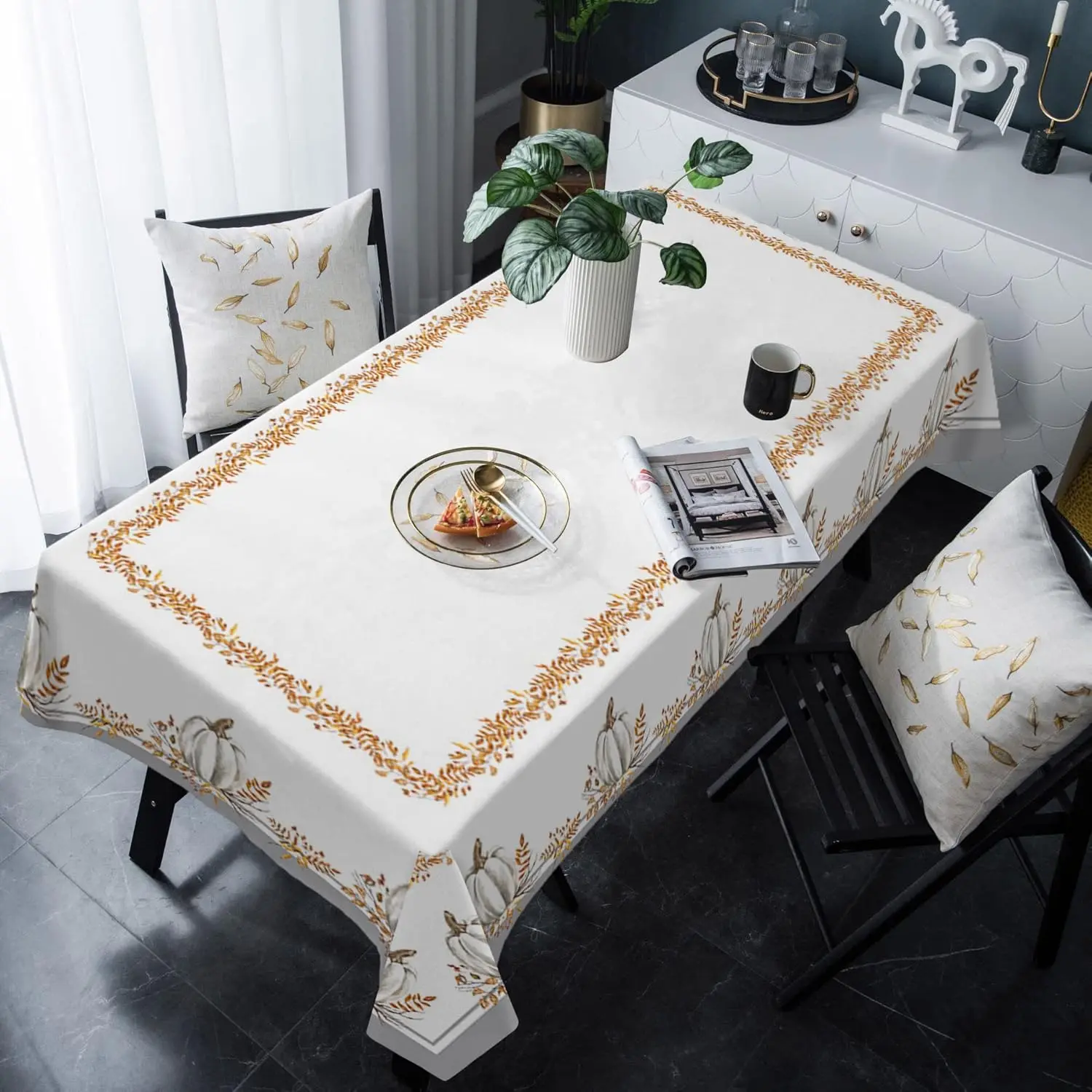 Fall Harvest Pumpkin Maple Leaves Rectangle Tablecloth for Table Decor Reusable Kitchen Dining Tablecloth Autumn Decorations
