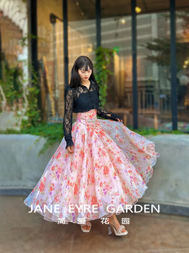 TIYIHAILEY-Langer Maxi-Mesh-Rock für Damen, vierlagige Röcke mit hoher Taille, Blumen-Ballkleid, Mode, rosa Damenröcke XS-XL