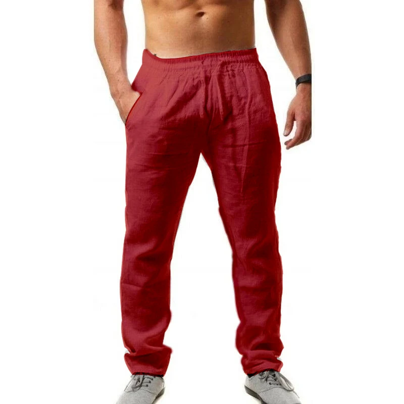 Natural Linen Comfortable Beach Anti-UV Beach Men\'s Casual Pants Linen Elastic Waist Trousers