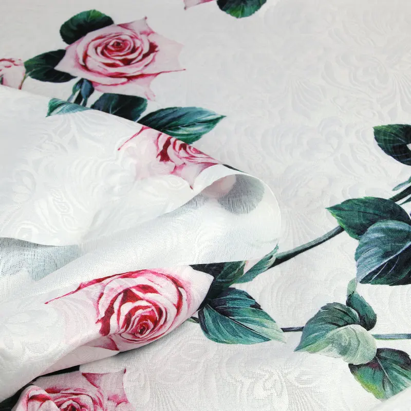 Printing Jacquard Polyester Fabric Brand Rose Fashion Ladies Clothing Printed Fabrics Cloth for Dress by the Meter Sewing