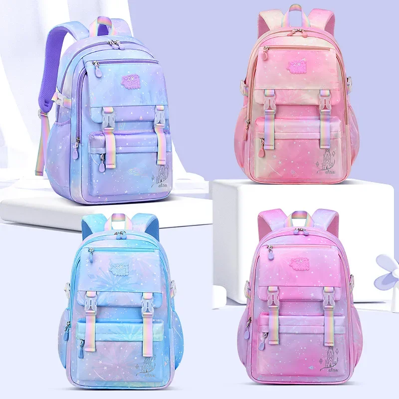 Lower Grades Lightweight Student Schoolbag Girl Large Capacity Backpack Gradient Multi Layer Waterproof Children Starry Backpack