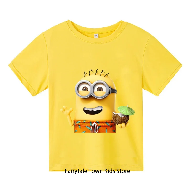 MINISO Minions Series 2024 Fashion Summer Boys and Girls New Printed Round Neck Short Sleeve T-shirt Tops Gifts for Children