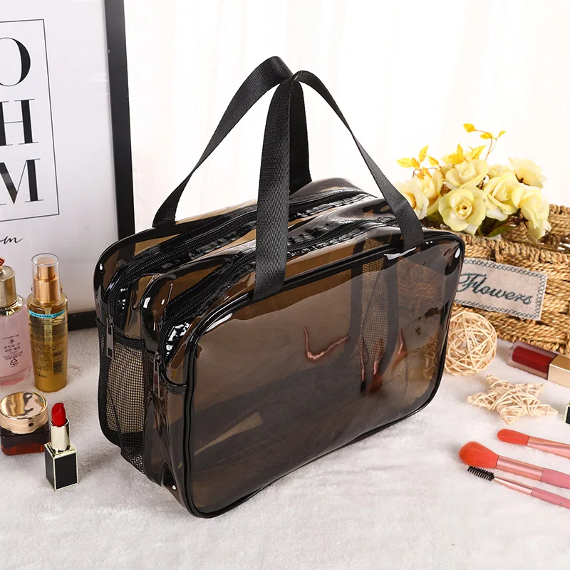 Simple and transparent portable portable travel bag with large capacity and partitioned storage PVC dry and wet separation wash