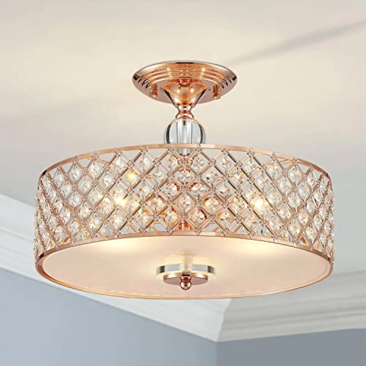

Saint Mossi Semi Flush Mount Ceiling Chandelier, 3-Light Modern K9 Crystal Ceiling Light Fixture for Dining Room, Livingroom, Bed