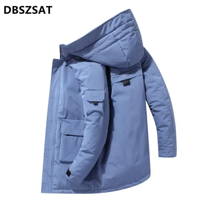 2023 Winter White Duck Down Jacket Men Fashion Hooded Jacket Men Windbreaker Thick Warm Parkas Coat Men Mid-long Puffer Jacket