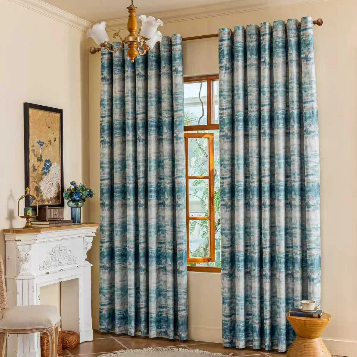 French Vintage Style Blackout Curtains, Elegant Ink Print Drapes for Bedroom, Living Room & Study, 132-300cm Width, Indoor Use