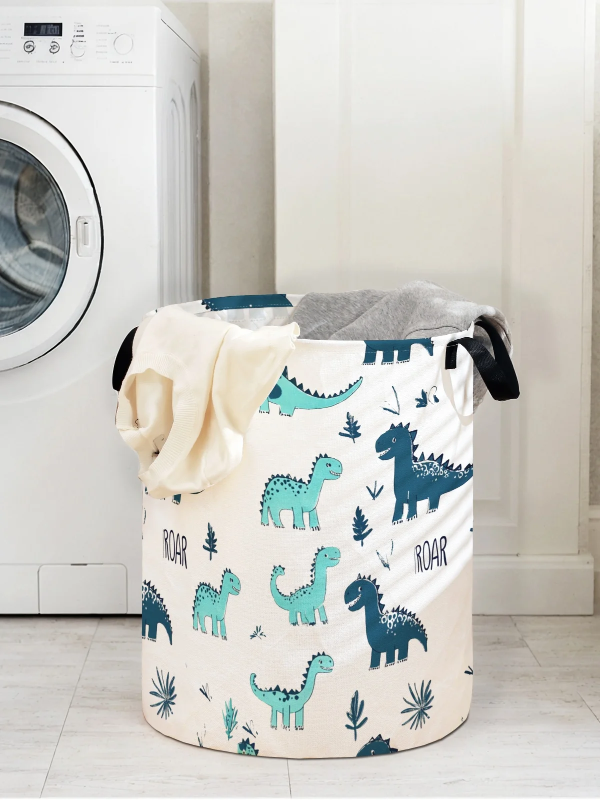 Dinosaur pattern printed circular storage box, suitable for storing clothes and books, convenient for laundry baskets