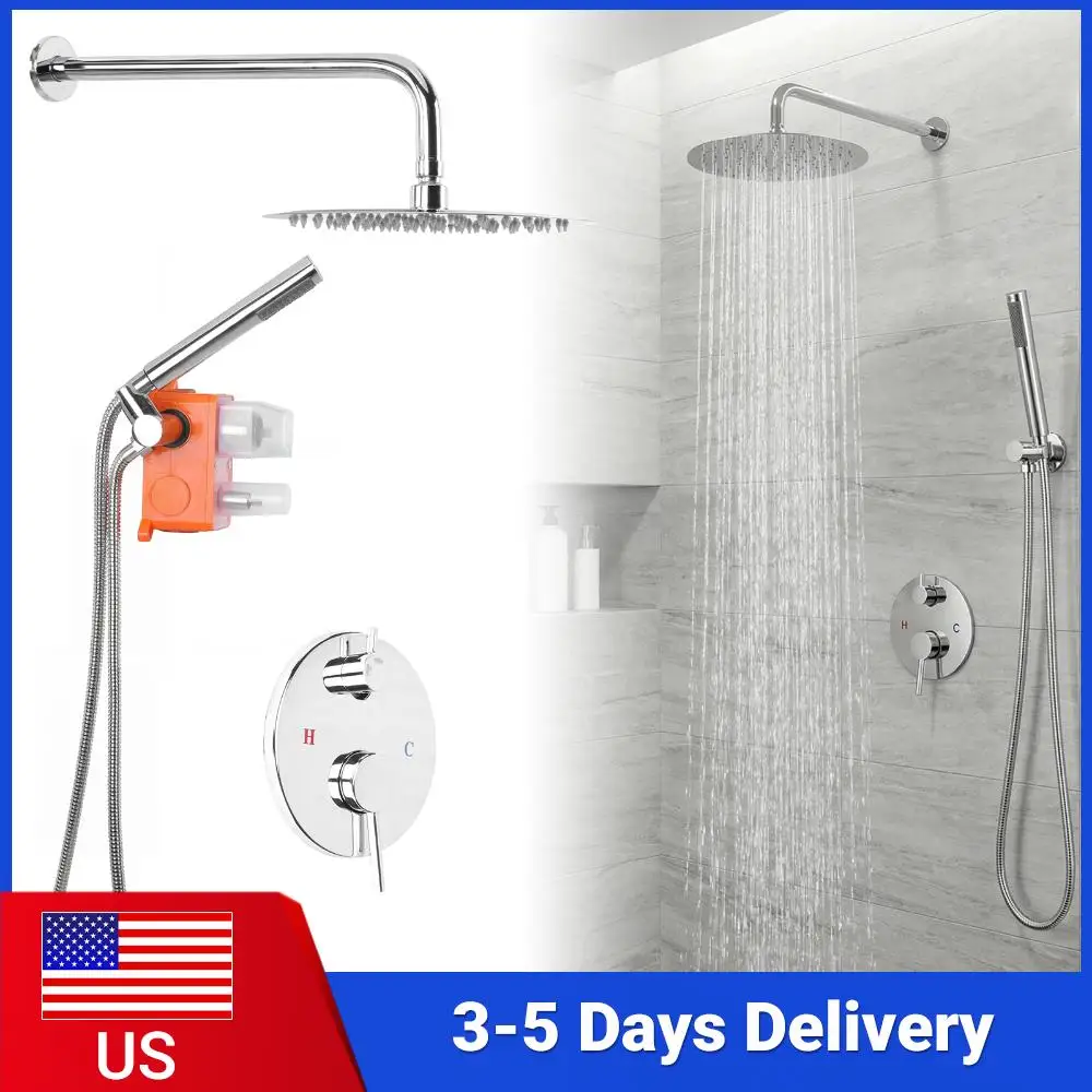 

Душевая система с двумя режимами струи, круглая, 10-дюймовая душевая лейка, настенный монтаж, полный комплект с вентилями для установки в стену, для жесткой воды