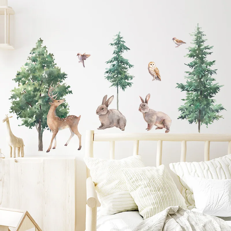 Cartoon Forest Animals Wall Stickers Kids Room Decor Bedroom For Home Decoration Wallpaper Beautify Mural Self-adhesive Decals