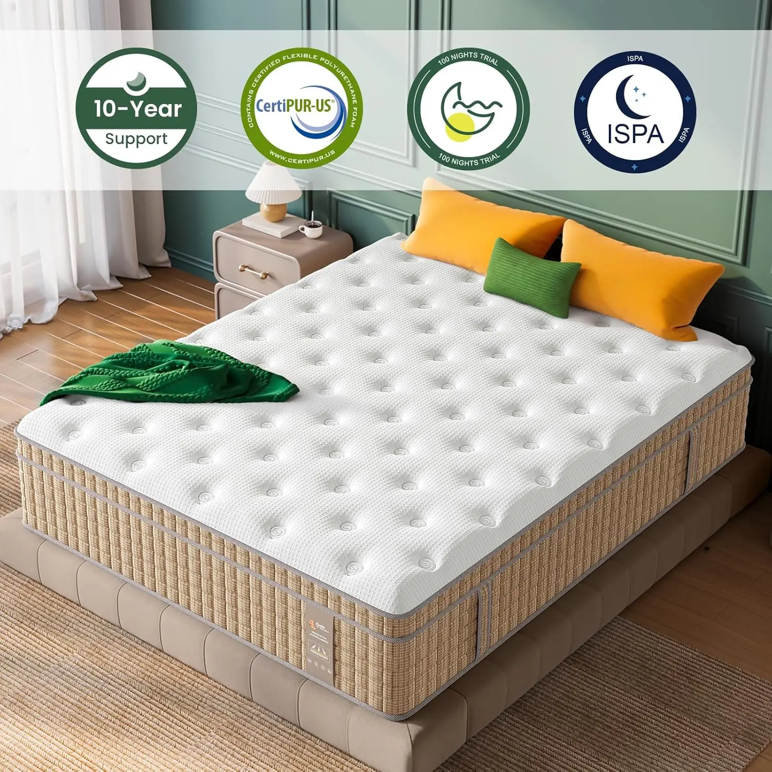 King Size Mattress, 14 Inch Hybrid King Mattress in a Box with Pillow Top Design, Upgrade Pocket Spring Mattress for Motion