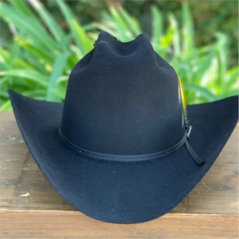 Black felt hat men's wide-brimmed top with decoration