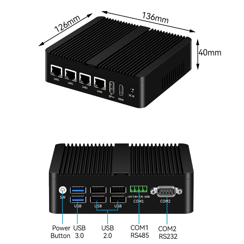 Imagem -06 - Helorpc 4lan2com Mini pc Industrial com Inter N100 Ddr4 Rs485 Rs232 Suporte Windows10 Linux Wifi Bluetooth Computador Fanless