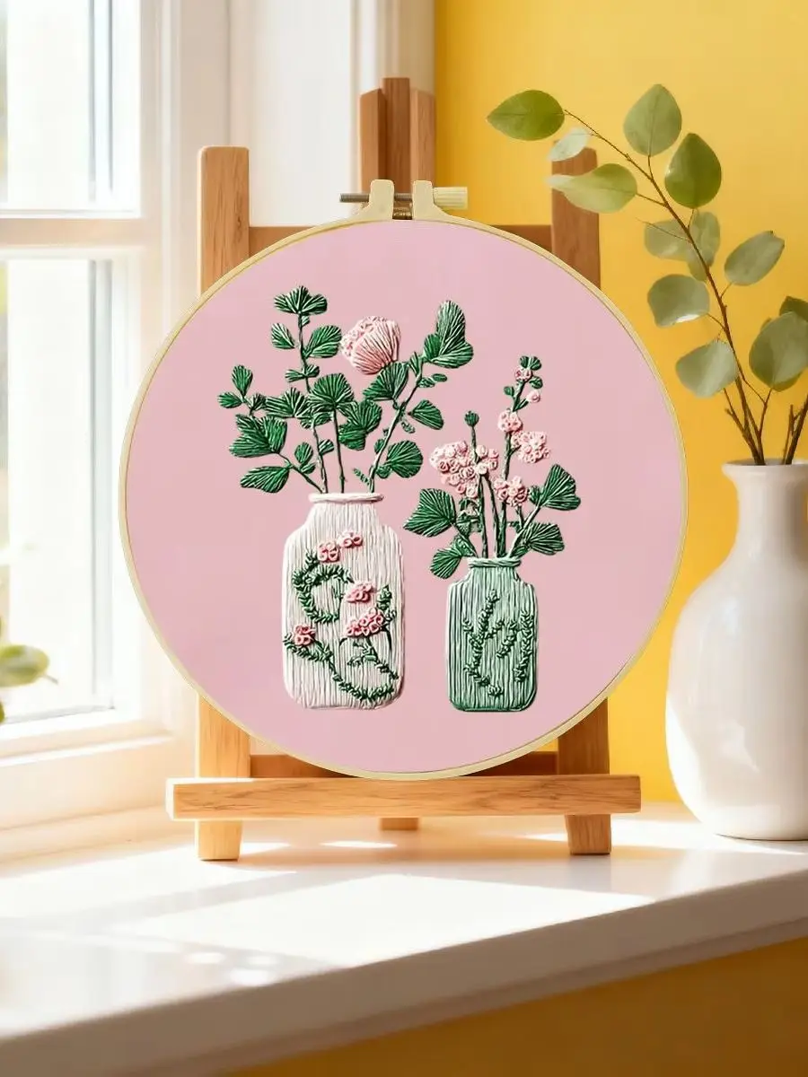 1 Stück 20X20CM/15X15CM 7,87/6,3 Zoll Vase Stickerei Starter-Kit DIY-Kit DIY-Stickerei-Set Handarbeiten Nadelkunst Malerei – Detail 6
