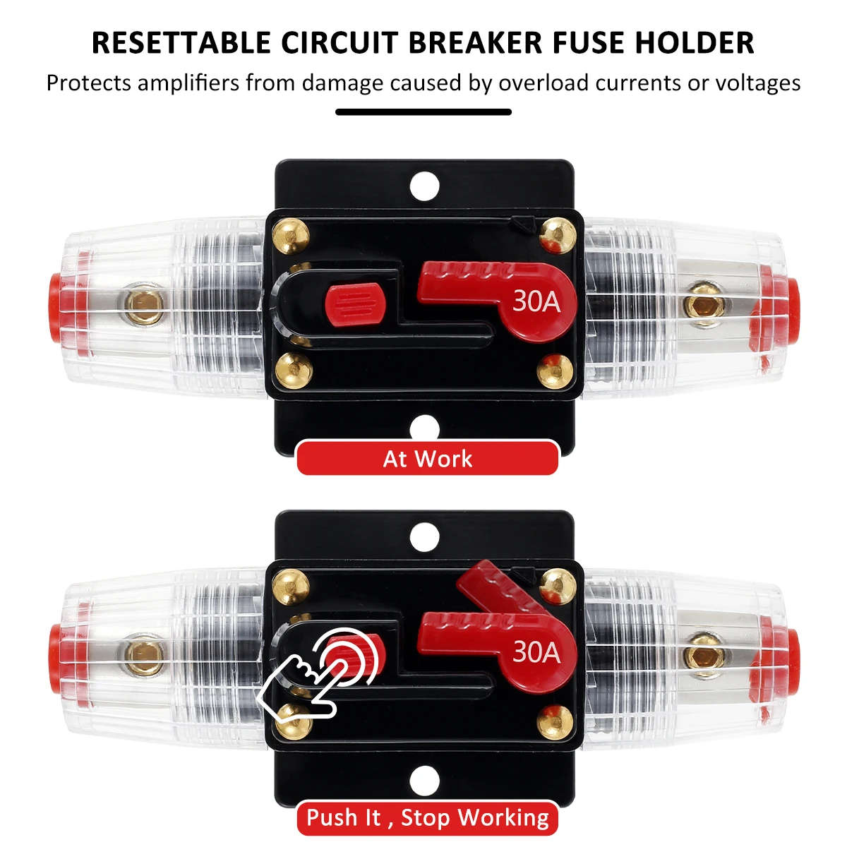 Hand Circuit Breaker Resettable Fuse Holder 12/48V DC Circuit Breaker Switch Safety Car RV Audio Inline Circuit Breaker Holder