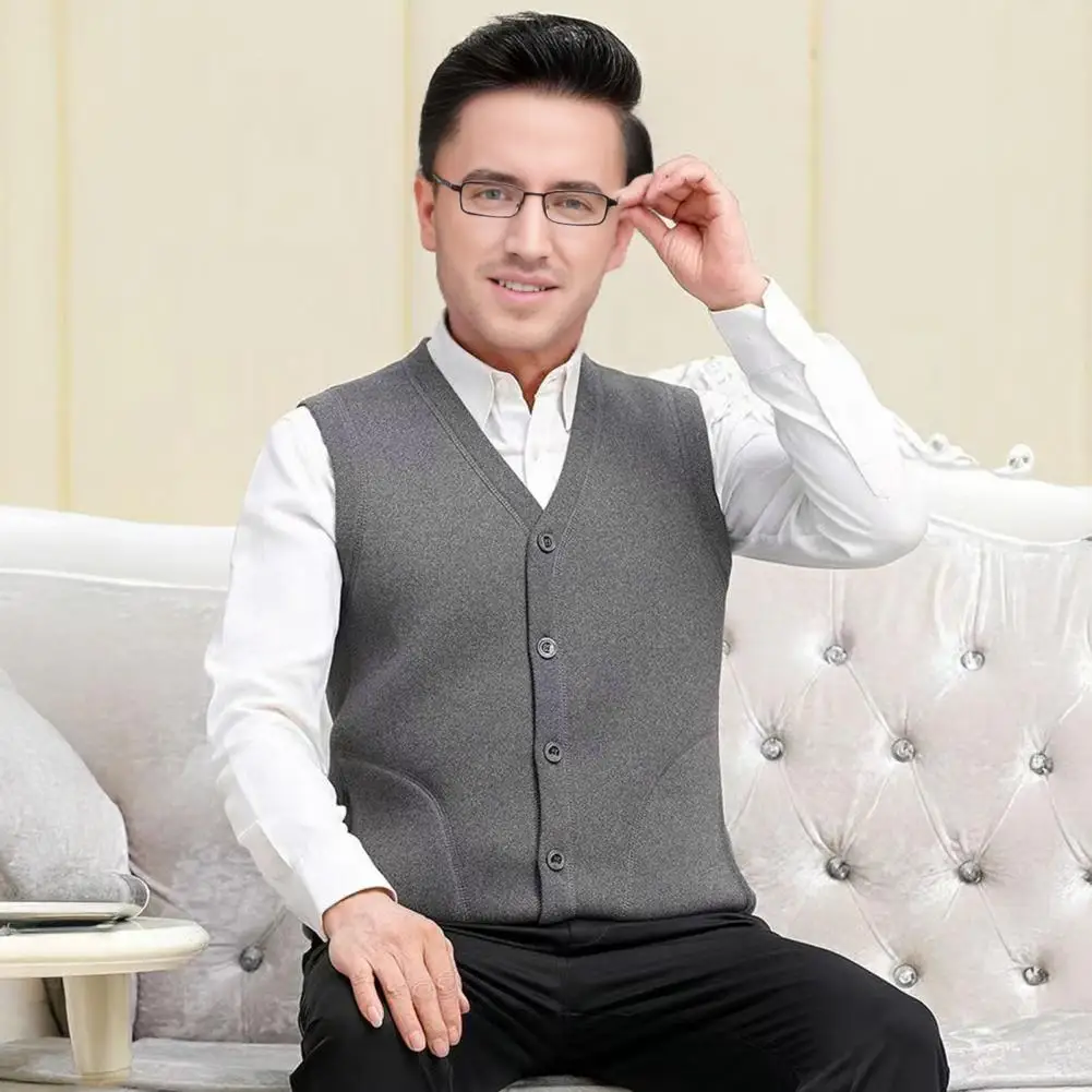 Coldproof Vest Men Vest Men's Sleeveless Vest Coat with Pockets Thickened Velvet Lining Waistcoat Coldproof Single-breasted