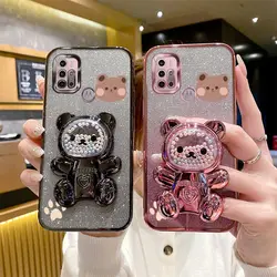 G 8 G 9 Glitter Bling Bear Phone Holder Case On For Motorola Moto G8 G9 Play Plus Power G10 G13 G20 G22 G23 G30 G32 Stand Cover