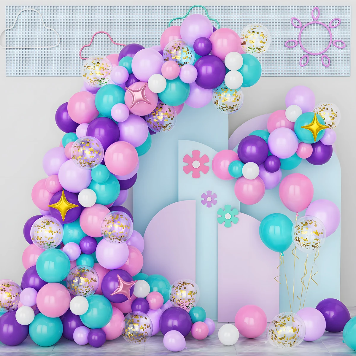 106pcs Macaron Purple Green Blue Balloons Garland Arch Kit Star Birthday Party Baby Shower Wedding Decor Globos Latex Baloons ﻿