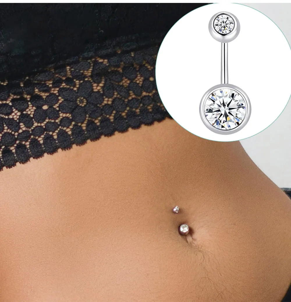 Anneaux de nombril en acier inoxydable pour femmes et filles, biscuits en cristal, goujons BarHavana, bijoux de piercing corporel, double gemme