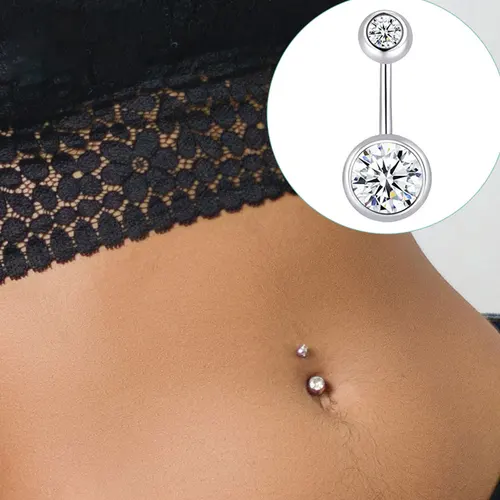 더블 보석 배꼽 링, 스테인레스 스틸 크리스탈 라인석 배꼽 링, 바벨 스터드, 여성 여자 바디 피어싱 주얼리 